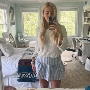 Striped, ruffled linen skirt